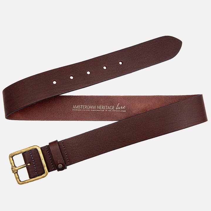 Amsterdam Heritage Leather Belts, Bags, Jackets & Apparel - Wholesale Belt - Women's - Kaya | Vintage Square Gold Buckle Rugged Leather Belt Women