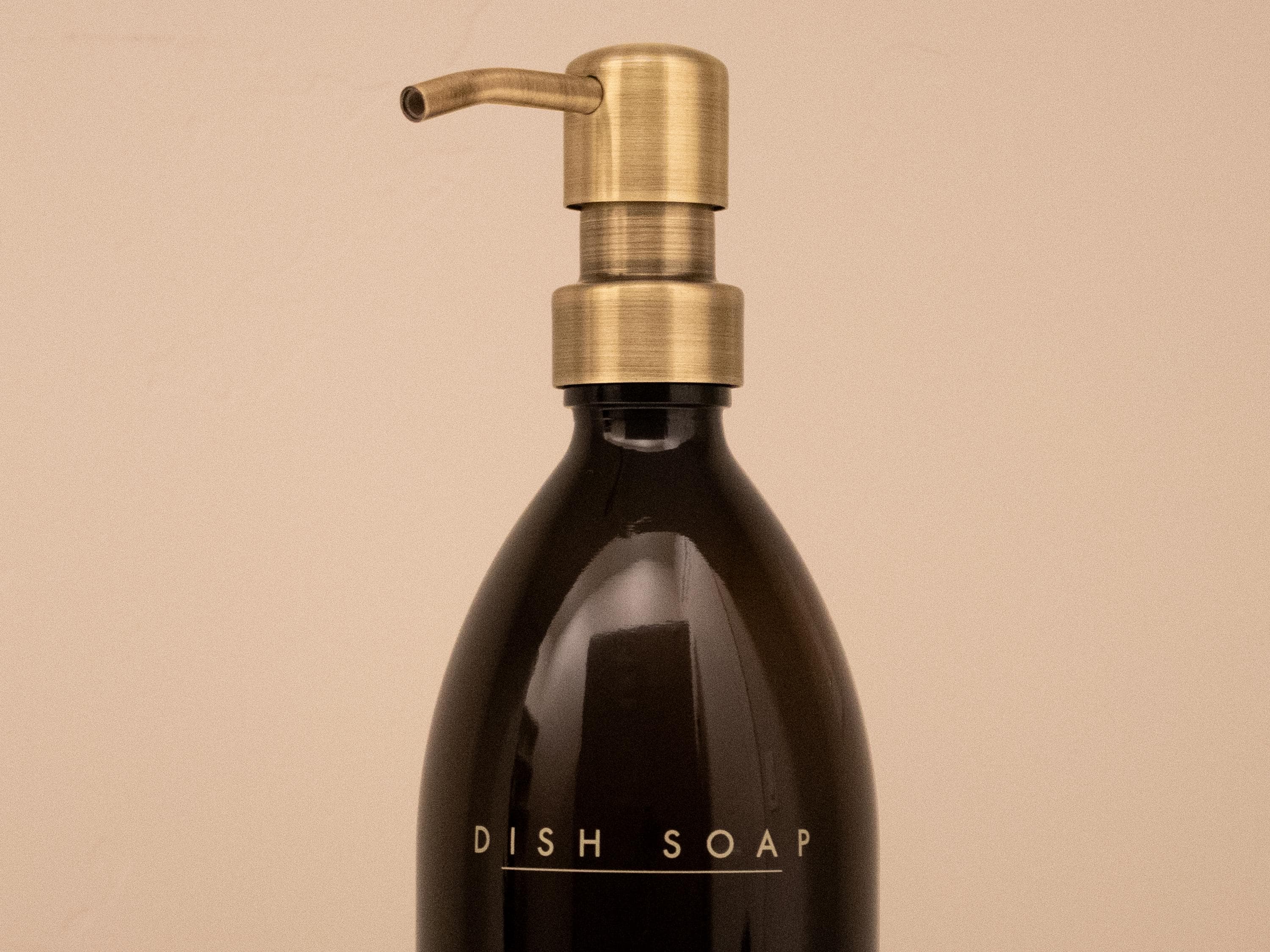 the Lave co - Wholesale Soap Dispenser - 16 oz Amber Glass "Dish Soap" Dispenser w/ Gold Pump3