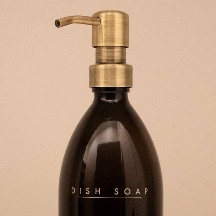the Lave co - Wholesale Soap Dispenser - 16 oz Amber Glass "Dish Soap" Dispenser w/ Gold Pump3