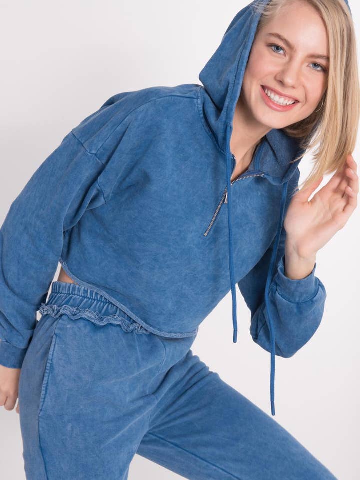 15934-Cropped Hoodie - Blue for wholesale by BSL