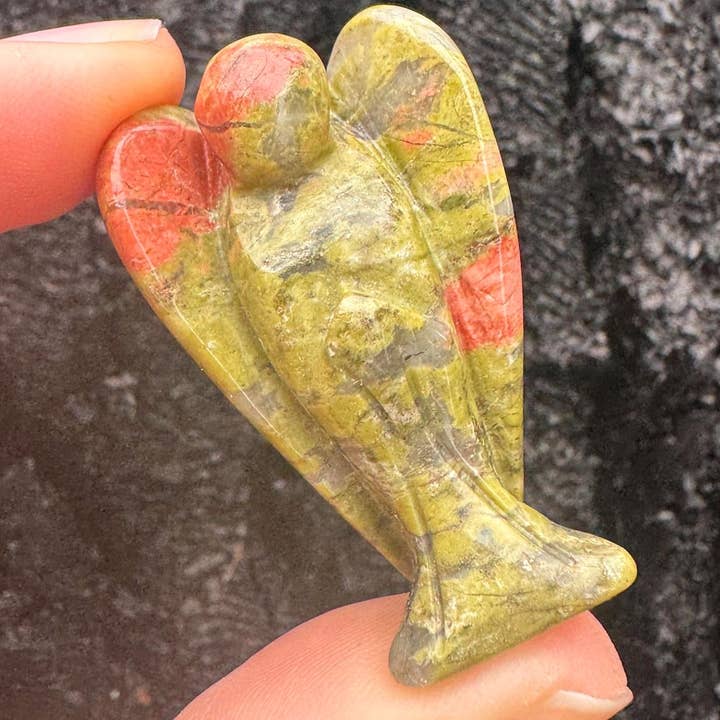 Unakite angel 4cm gemstone angel 1.6inch crystal guardian UK for wholesale by Elf Kendal Hippies