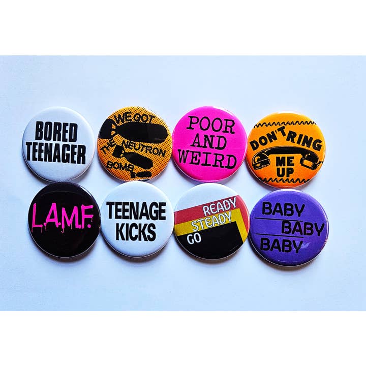 Flip The Record - Wholesale Lapel Pin/Button - Classic Punk Rock Buttons Magnets & Bottle Openers. Set 07
