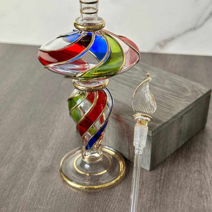 Arabazaar Gallery LLC - Vendita all'ingrosso Decorazioni da tavolo - Bottiglia di profumo colorata a sfera con stelo a goccia, vetro egiziano soffiato a mano. Vintage, decorazione, regalo egiziano2