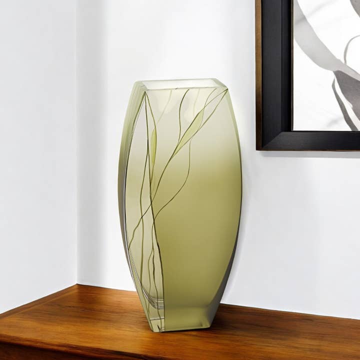 12" Green Abstract Lead Free Crystal Table Vase for wholesale by HomeRoots