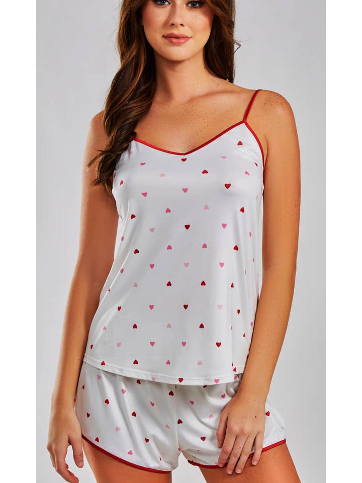 White Red Anjela Hearts Knit Sleep Shirt Button Down for wholesale on Faire2