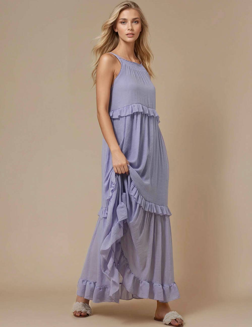 Sweetkama - Vendita all'ingrosso Vestito - Donna - Maxi abito quotidiano da donna con scollo tondo in boemia SKD2311911