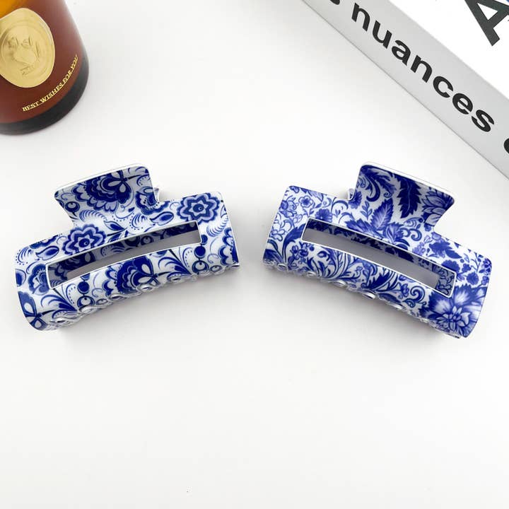 TheDivaSoap - Wholesale Hair Clip - Women's - Blue and White Porcelain Pattern Hair Claw Clip6