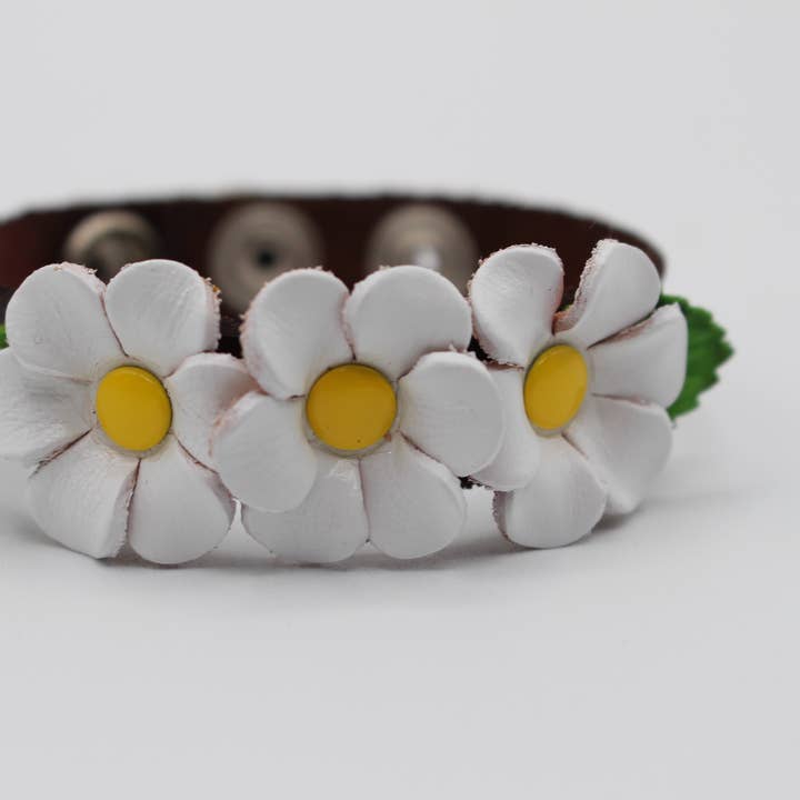 Sunflower Handmade leather inc - Wholesale Cuff Bracelet - as0001-3 12 pcs Bright leather flower bracelets Assorted6