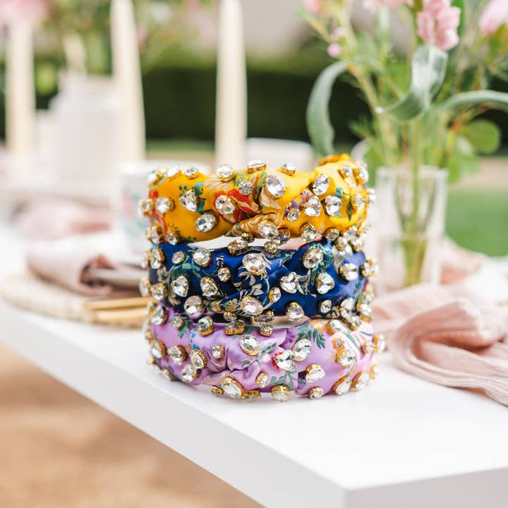 La Bella - Wholesale Fashion Headband - Women's - Morning Glory Blue Jeweled Floral Silk Headband3