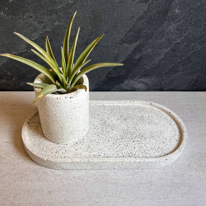 Minimal Loot Design – wholesale Prydnadsbricka – Sprickig oval betongbricka, dekorativ stenbricka, smyckeshållare, sminkbricka, cementbricka, sminkarrangör, smyckesfat, badrumsbricka