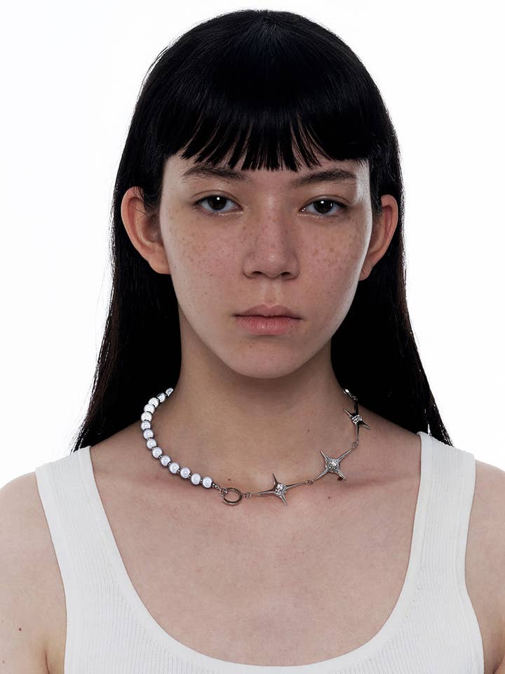 KINDNESS minimal fluorescent blue/white beads Blitz necklace for wholesale by KINDNESS