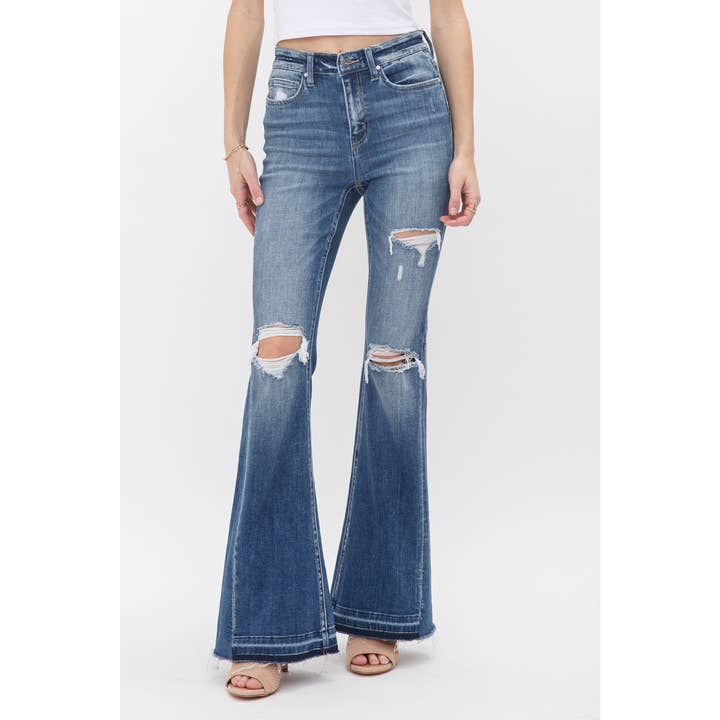 CHARBOND HIGH RISE FLARE WITH SIDE PANEL for wholesale by Mica Denim