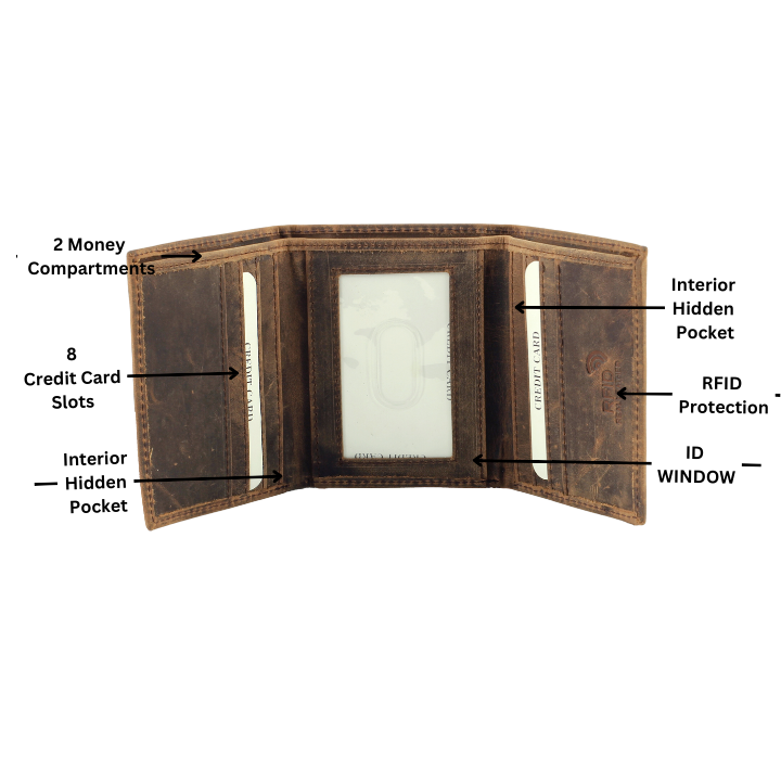 Leather Impressions Inc - Vendita all'ingrosso Portafogli - Uomo - Portafoglio a tre ante in pelle RFID Hunter con finestra identificativa centrale7