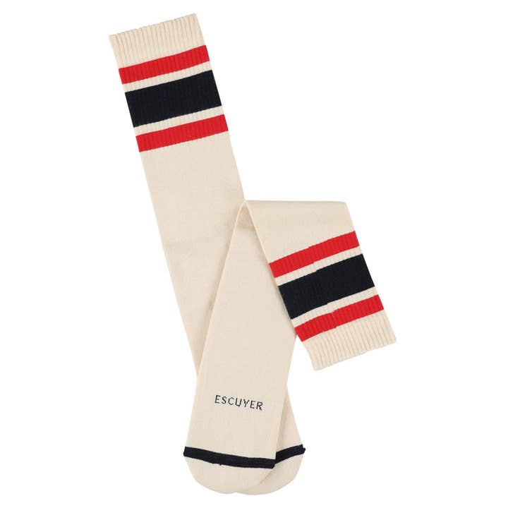 ESCUYER - Wholesale Socks - Unisex - Unisex Tube Socks 3 Stripes - Ecru / Red / Blue1