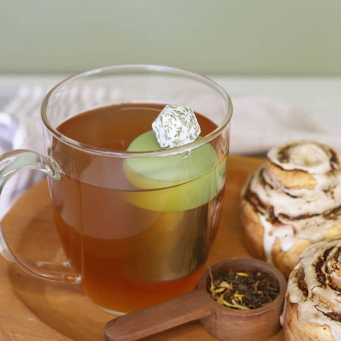Float2infuse Tea Infuser - Wholesale Tea Strainer/Infuser - Hexagon | Floating Tea Steeper | Green Base | Herb Pattern