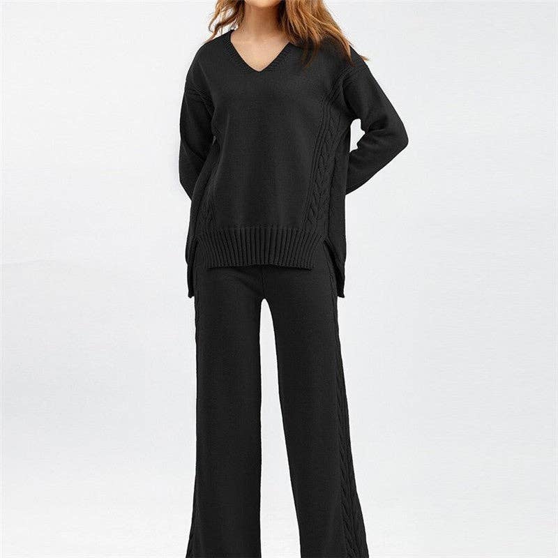 UZ Wholesale Store - Vente Ensemble de vêtements d'intérieur – femme - Ensemble pull en maille lâche et pantalon large0