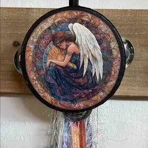 Charmed Angel 4" Tambourine and Ribbon Wall Accent for wholesale by Bodhi Leaf Market