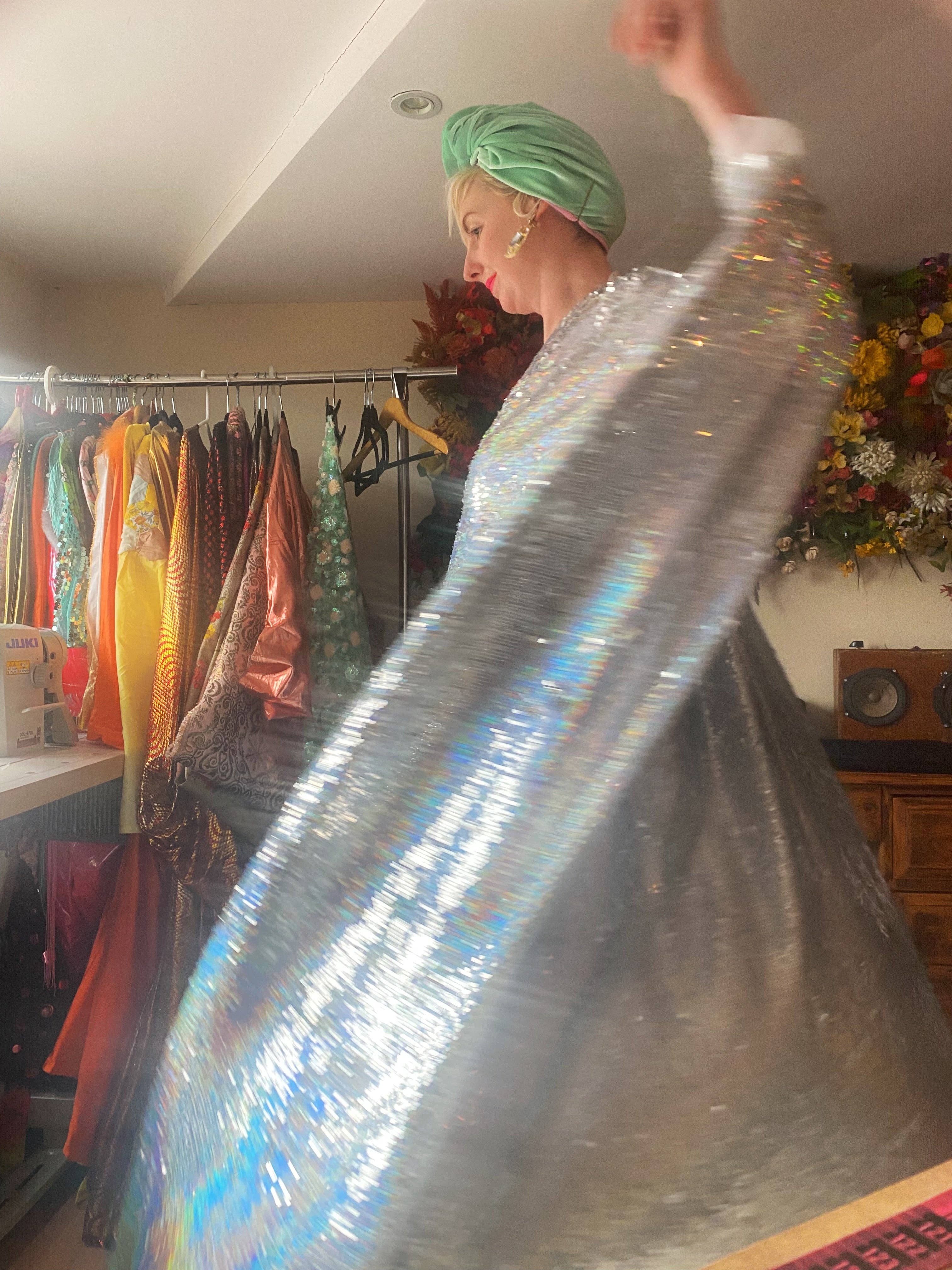 Fumbalinas – wholesale Kaftan – Women's – Silver Metallic Holographic/  Sequin Kaftan Gown / Dress64