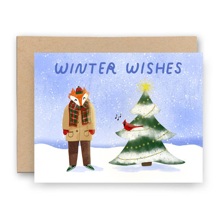 Carte de renard Winter Wishes pour la vente par Finch and Flourish Paper Goods