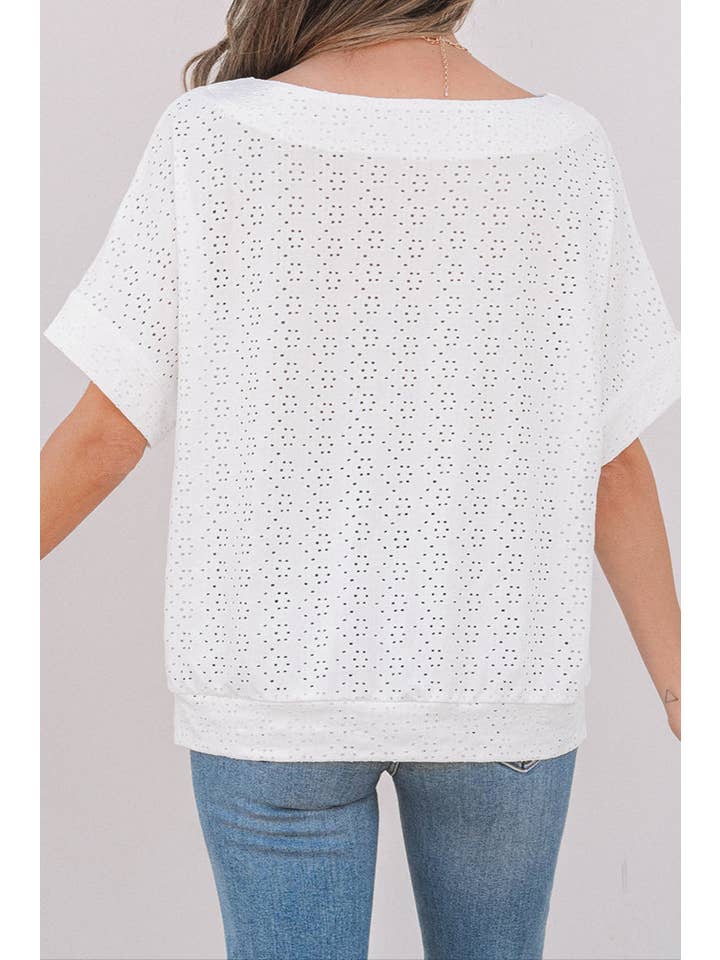 Hvid Øjenhulstrik Bådudskæring T-shirt for engroshandel på Faire