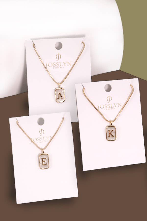 JOSSLYN by wall to wall - Wholesale Pendant/Charm Necklace - MONOGRAM INITIAL RECTANGLE PEARLY CHARM NECKLACE  | 80N1814
