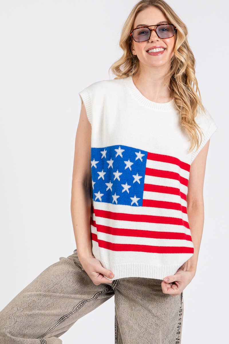 Sewn and Seen - Vendita all'ingrosso Maglione smanicato - Donna - GILET CON BANDIERA AMERICANA DEL 4 LUGLIO19