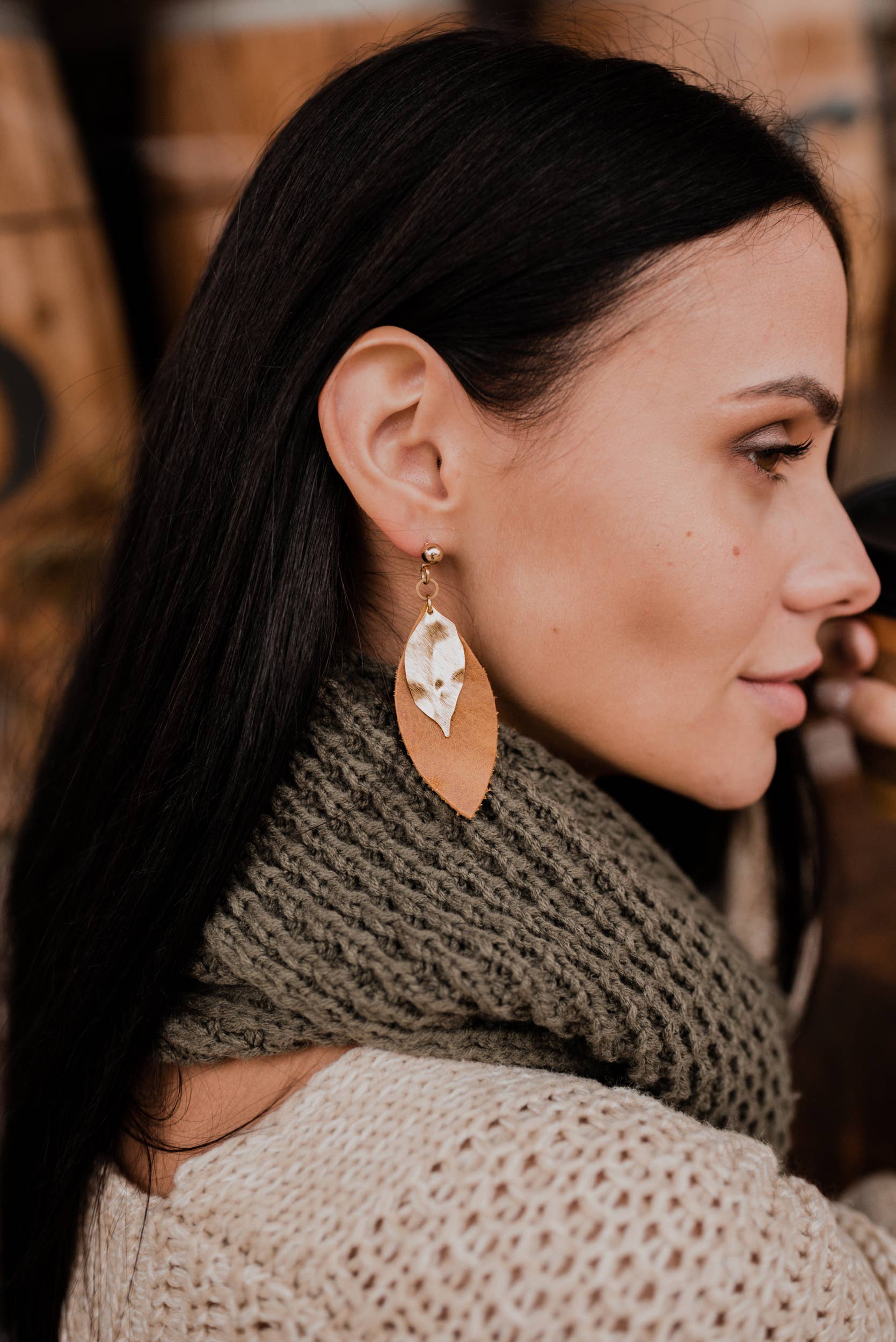 Permanent Baggage - Wholesale Dangle Earrings - Edgy Leather Earrings - Leaf1