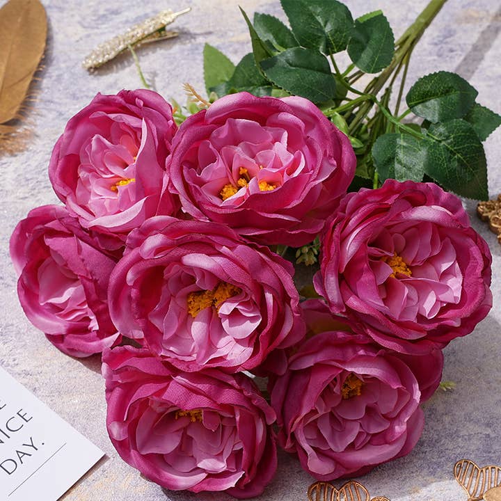 Sweet Home Deco - Wholesale Artificial Flowers - 17''T Artificial Austin Rose Bouquet, 7 Flower Heads, Colors7