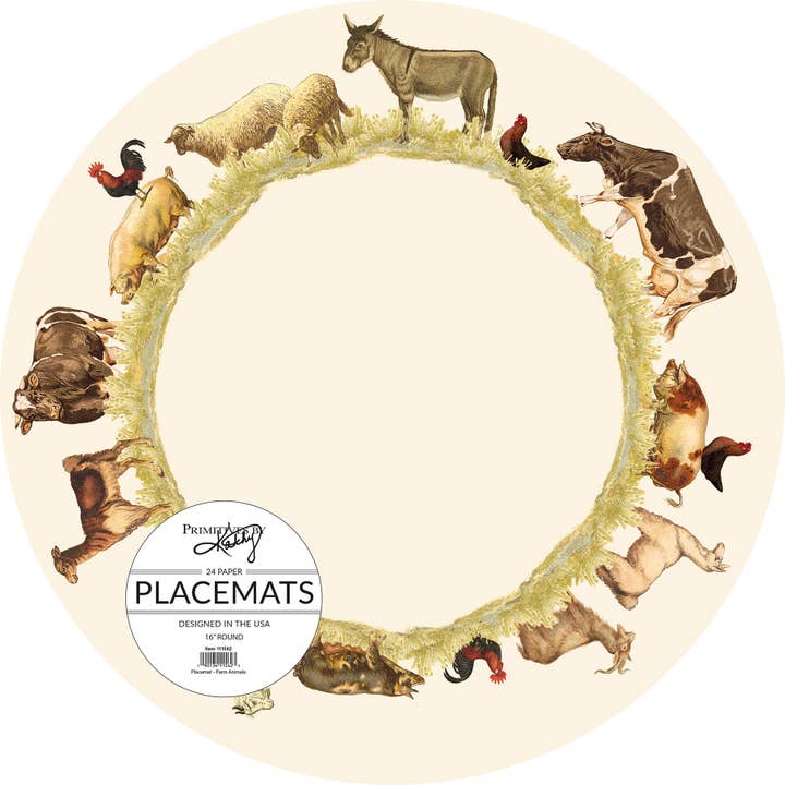 Primitives by Kathy - Wholesale Disposable Placemat - Farm Animals Paper Placemat