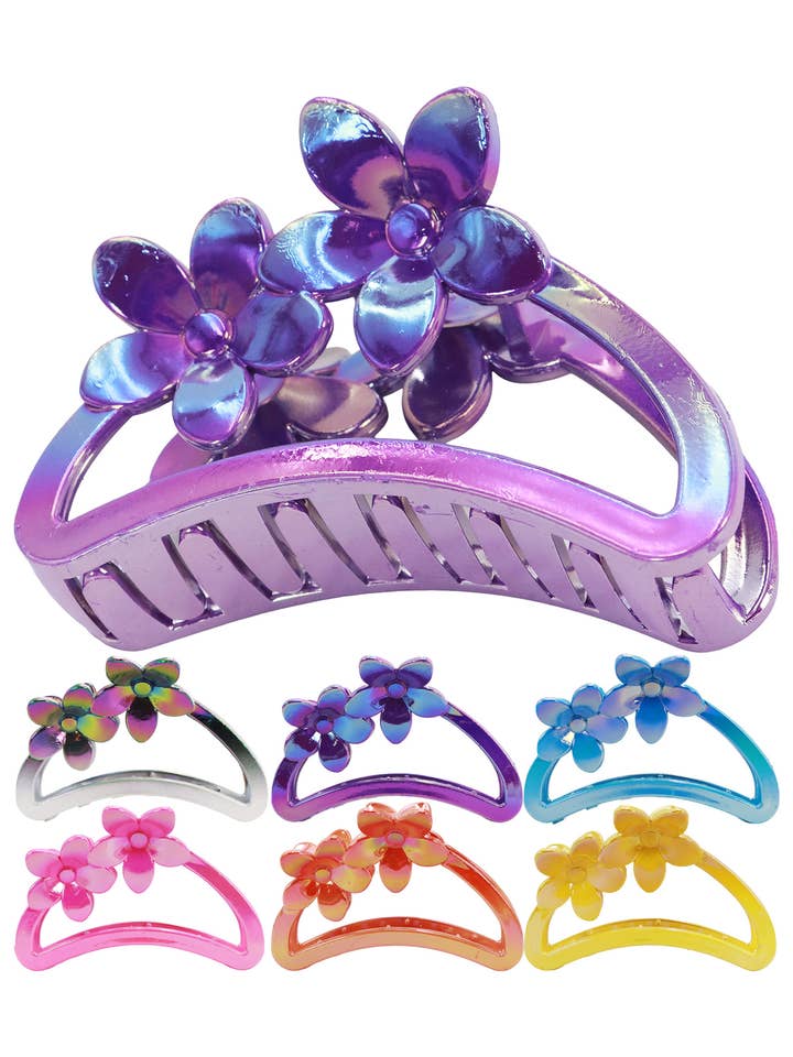 Iridescent Glossy Flower Hollow Frame Hair Claw for wholesale by Cap Zone