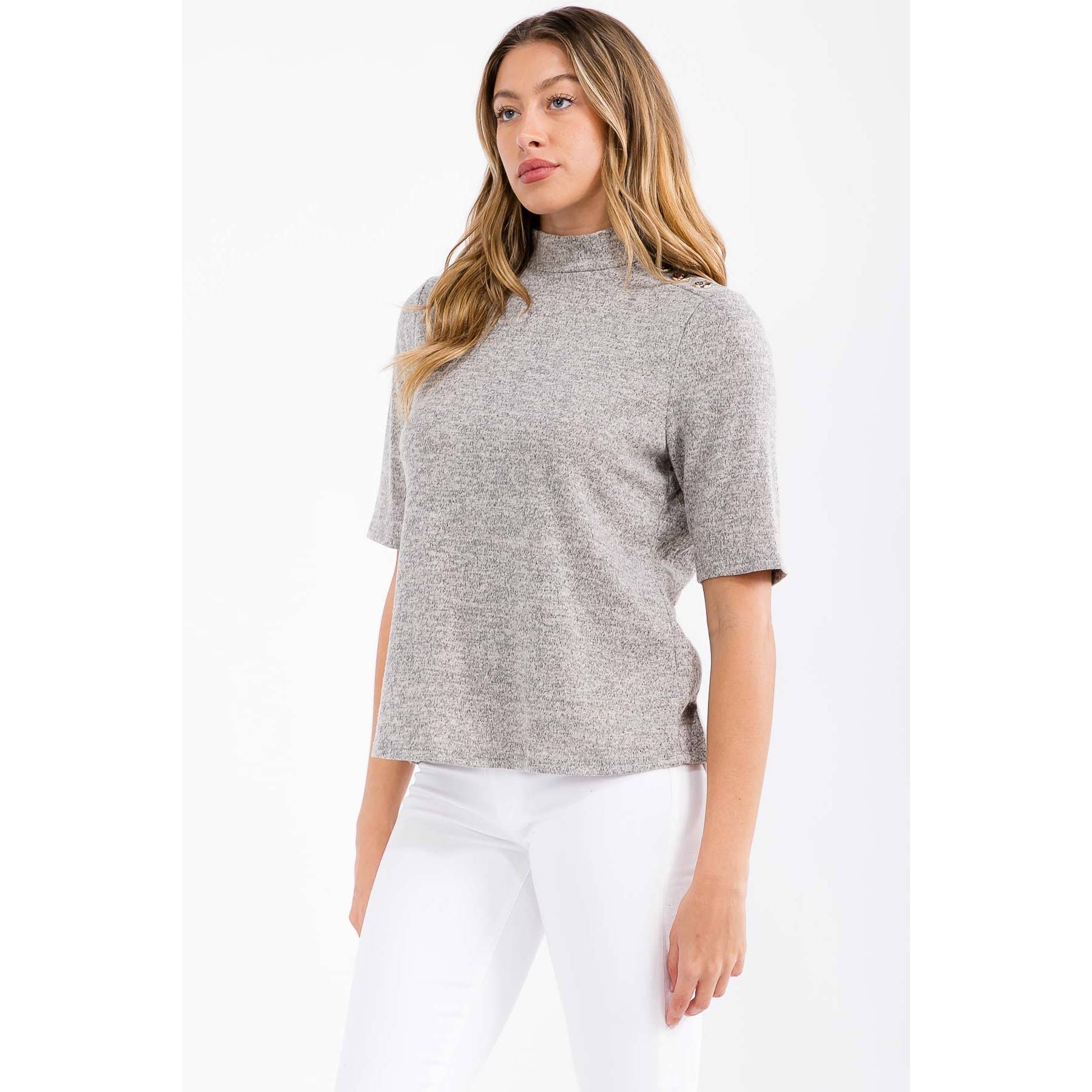 Heather havermout SWEATSHIRT MET KNOOPJES OP DE SCHOUDER EN OPSTAANDE KRAAG voor groothandel op Faire0