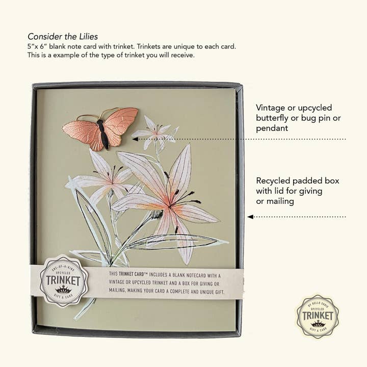 Consider the Lillies Blank Note Card with Vintage Jewelry for wholesale by HELLO EDDIE