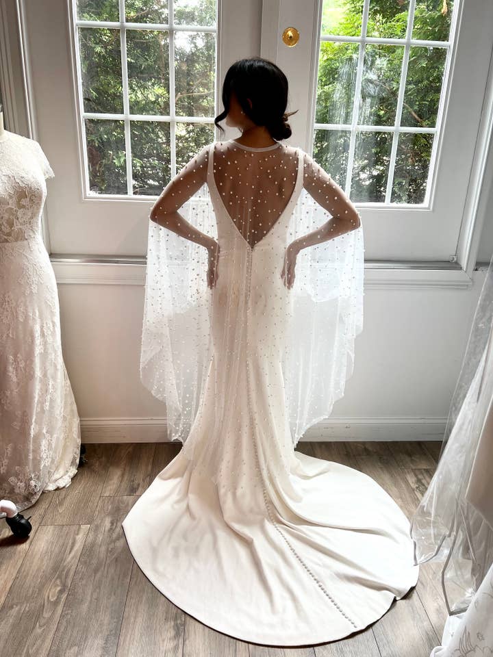 Long Pearl Cape for wholesale by Jaxie Bridal Accessories