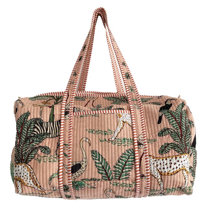 Jungle Print Weekend Duffle Print Bag in Peach for wholesale by Hayley & Co
