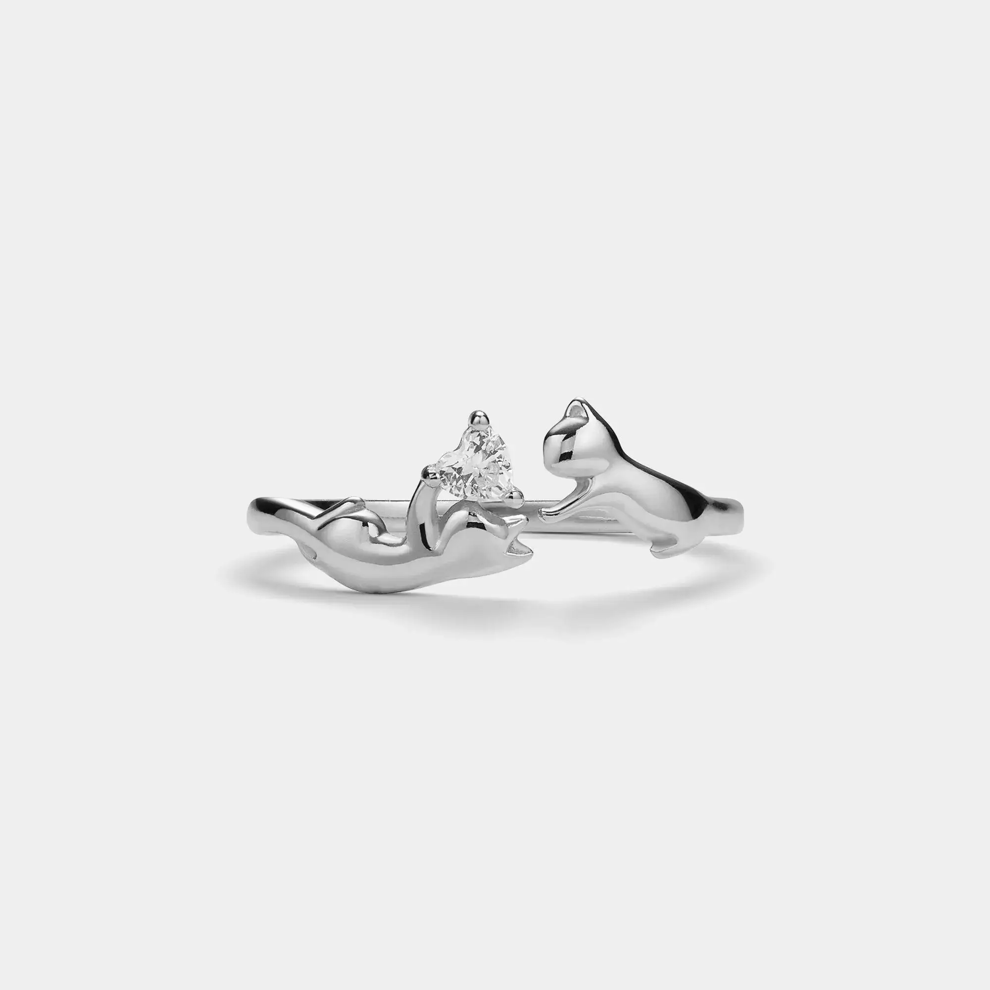 Perimade & Co. LLC - Wholesale Band/Stacked Ring - Dainty Cat Heart Stacking Bypass Ring in 925 Sterling Silver2