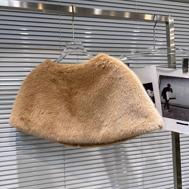 Khaki DR899 Winter Plush Cape and Pearl-Trim Bodycon Dress Set for wholesale on Faire8