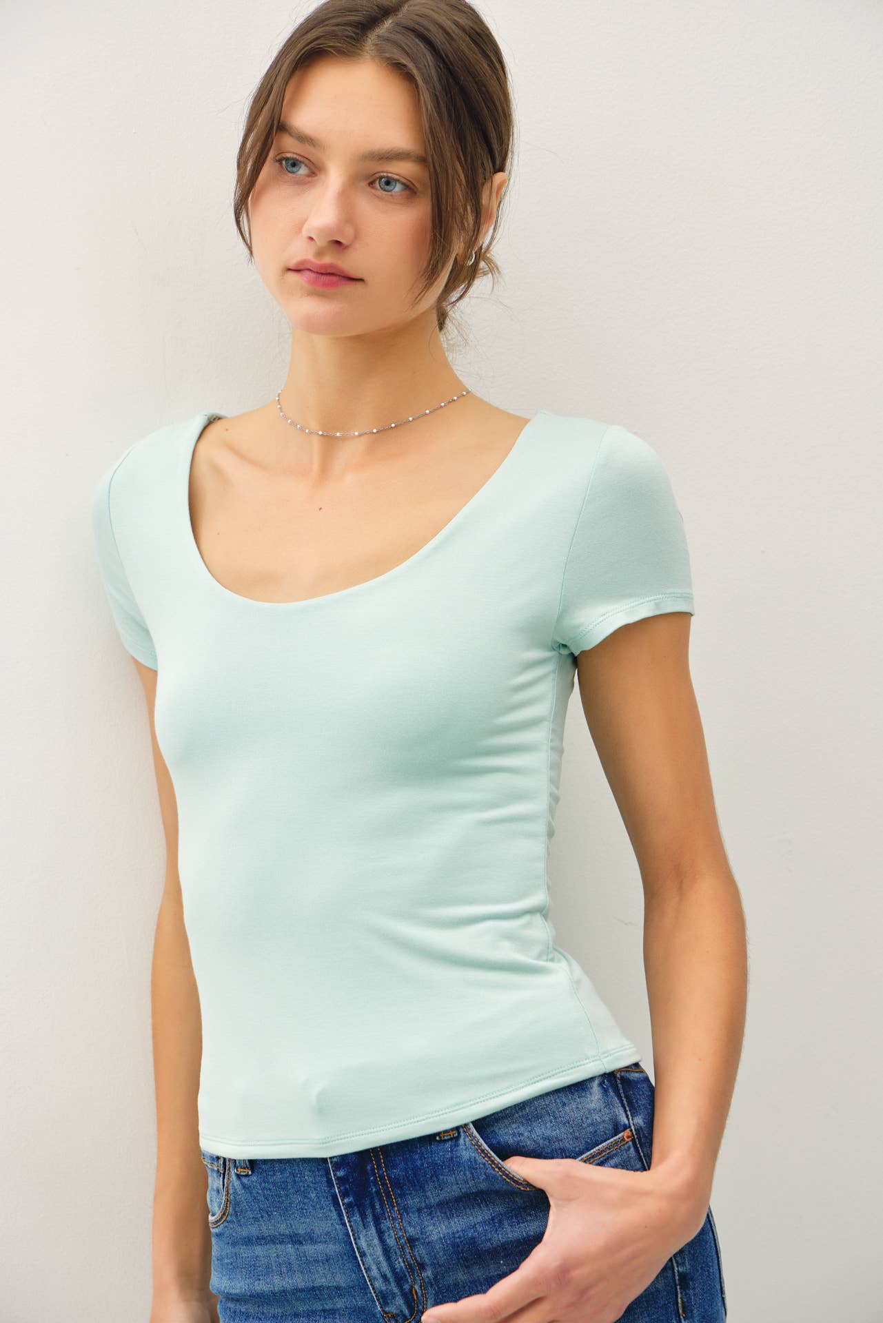 Be Cool - Wholesale T-Shirt - Women's - [SOFT CORE] BASIC DOUBLE LINED SCOOP NECK CAP SLEEVE TOP 17