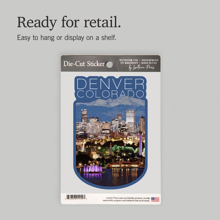 Lantern Press - Vendita all'ingrosso Adesivo - ADESIVI Denver, Colorado, Skyline di notte8