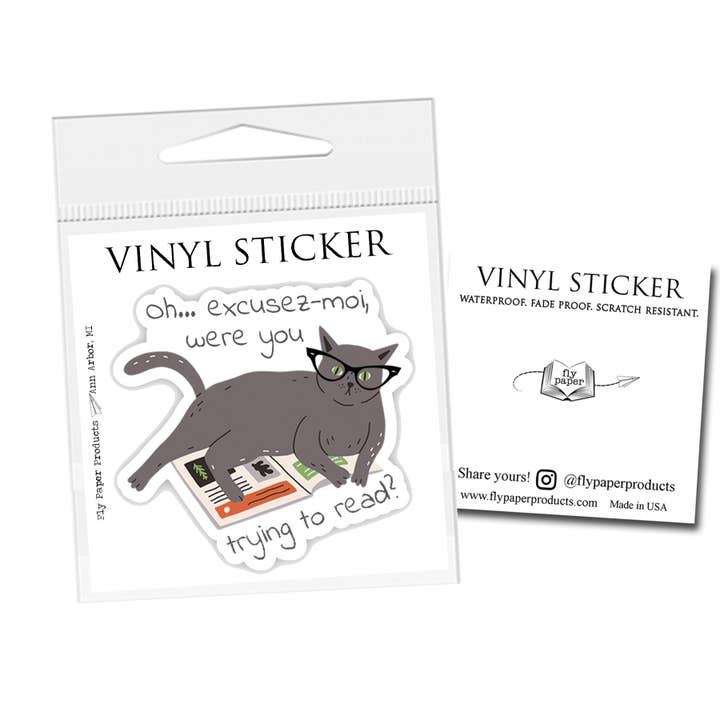 Fly Paper Products - Wholesale Sticker - Fierce and Feisty Feline Reading Cat Vinyl Sticker
