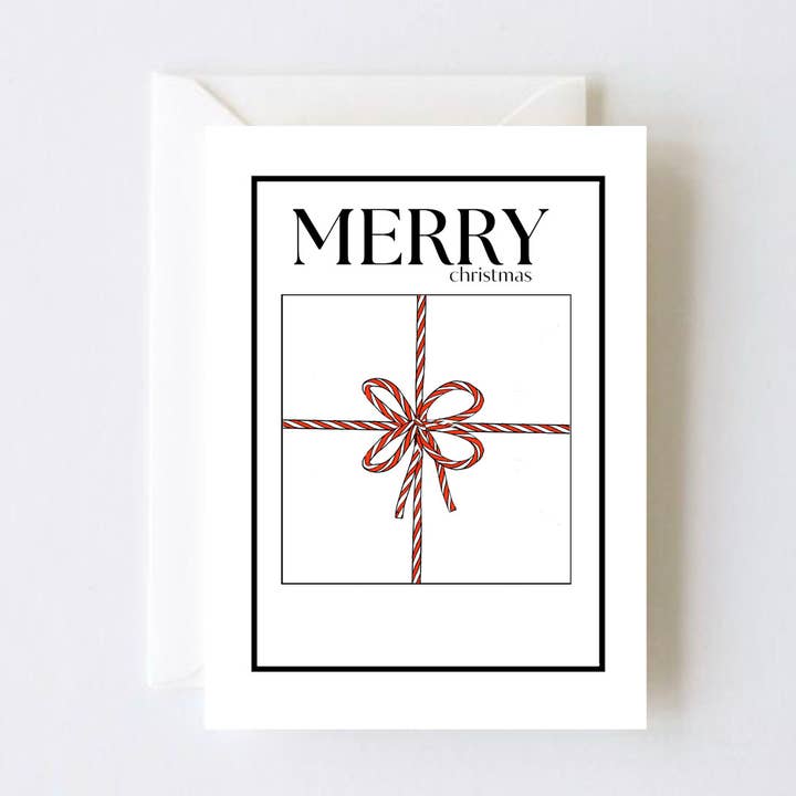 Joyeux Noël - Carte de Noël avec nœud rouge et blanc pour la vente par STETCH