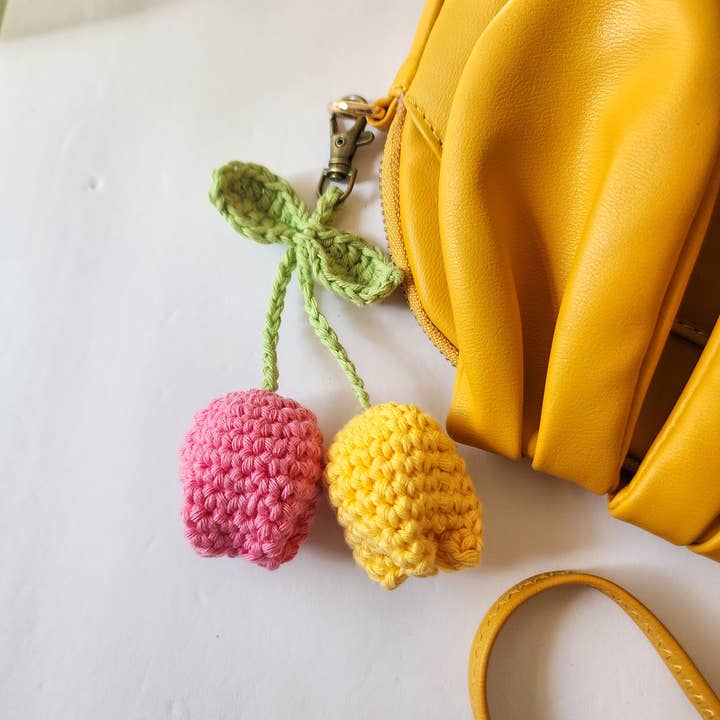 Handmade Tulip Keychain | Crocheted Purse & Bag Charm for wholesale by Handmade By Uruba