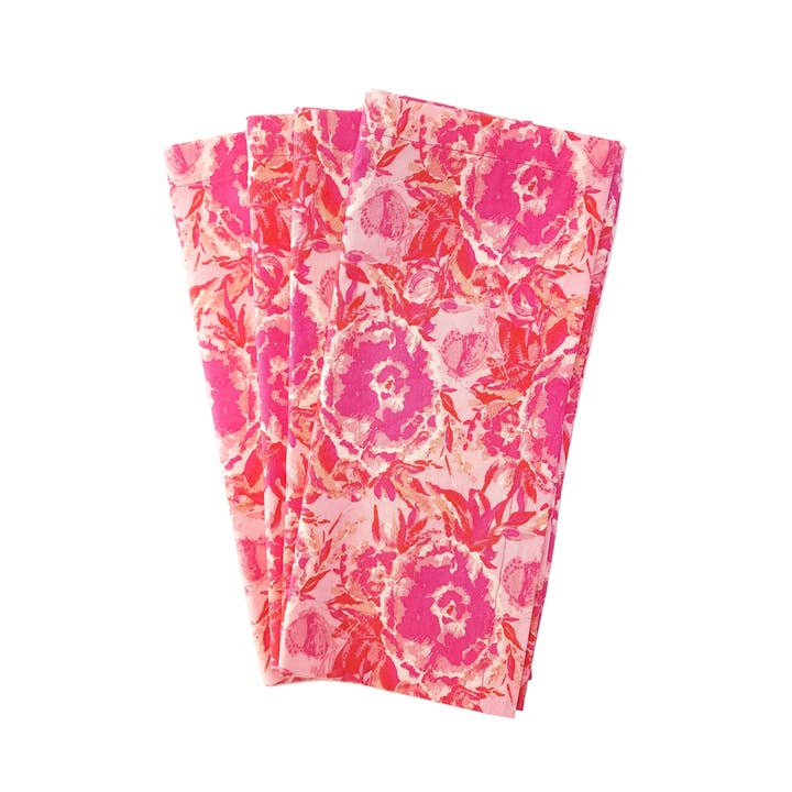 90 West Linen Co. - Wholesale Dinner & Cloth Napkin - Maximalist Pink Floral Cloth Napkins, Set of 43