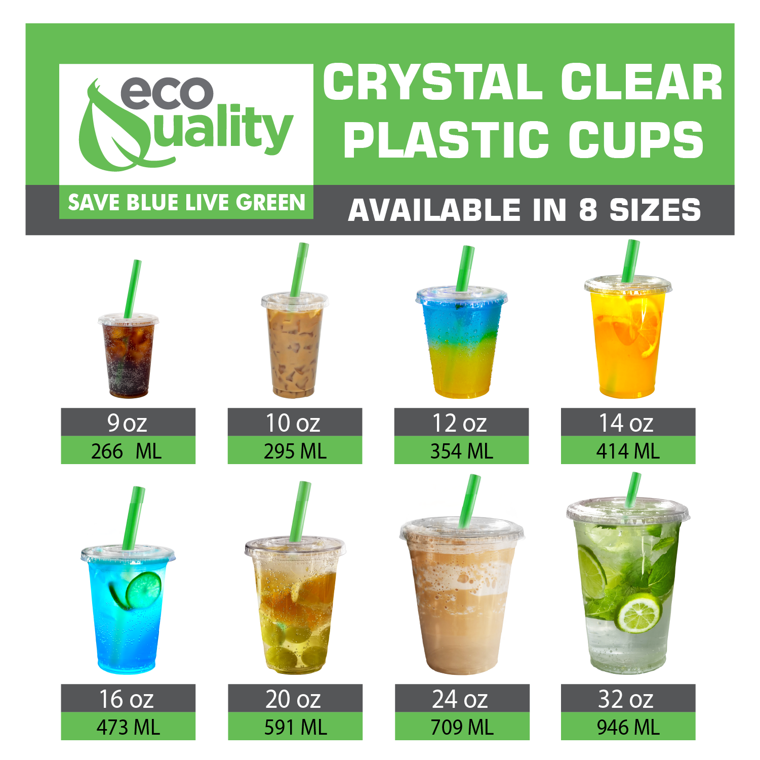 EcoQuality - Wholesale Disposable Cup - 32Oz Disposable PET Clear Plastic Smoothie Cups with Clear4