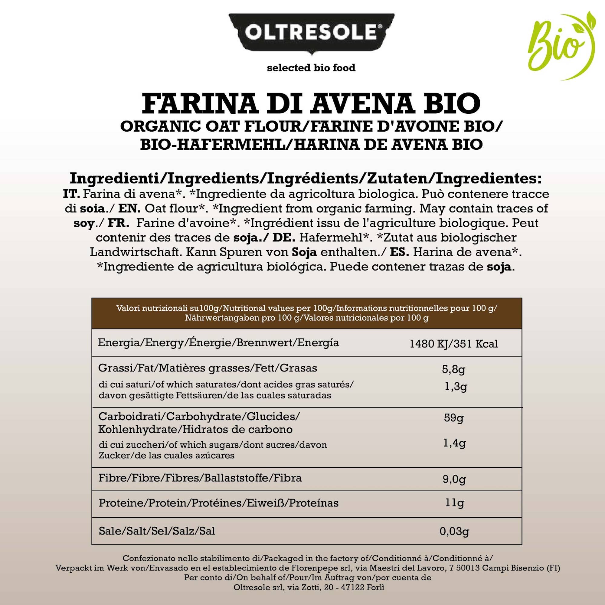 Oltresole - Wholesale Gluten-Free Flour - ORGANIC WHOLE OAT FLOUR 1 Kg5