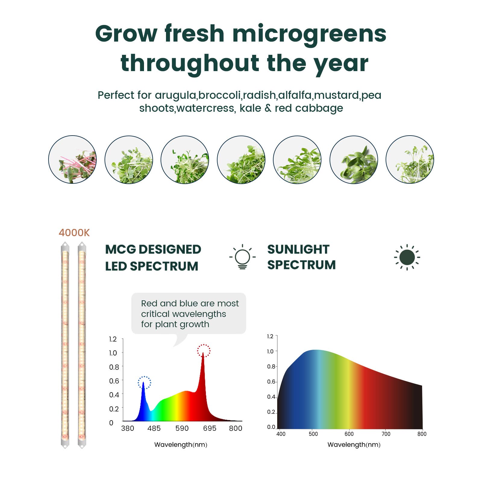 MY CITY GARDEN - Wholesale Garden Tool - POWER GROW, 2ft 4000K Full Spectrum LED Grow Lights, 2 pack 5