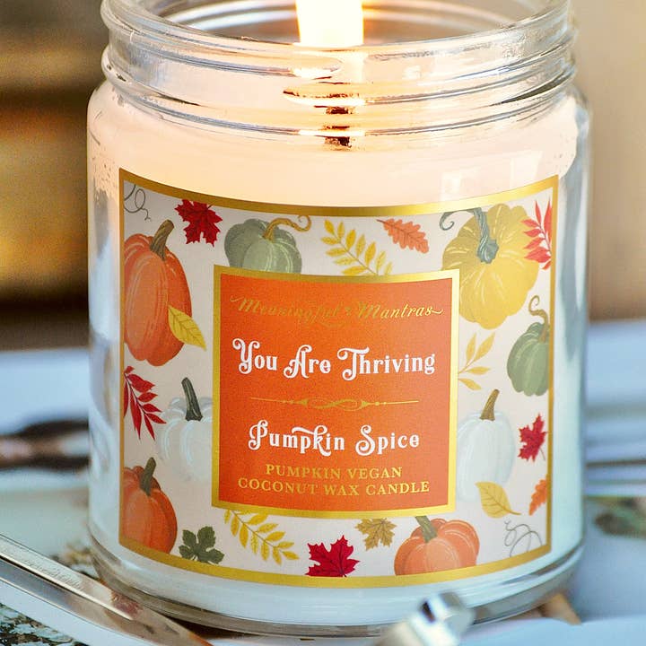 You Are Thriving 8oz Pumpkin Spice Aromatherapy Candle | Fal for wholesale by Meaningful Mantras