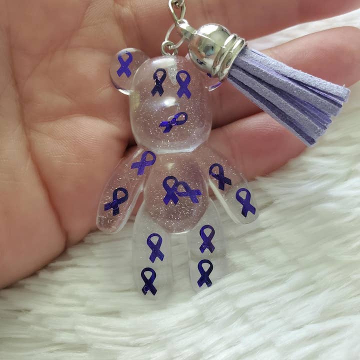 Tots And Tumblers Art - Wholesale Keychain - Women's - Purple Awareness Ribbon Bear Keychain1
