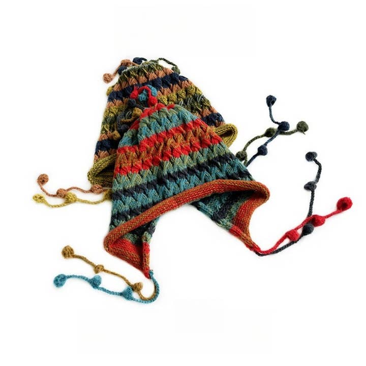 Haila - Colorful Earflap Knitted Beanie with Pompoms for wholesale by Funkyrel® Atzbranding Limited