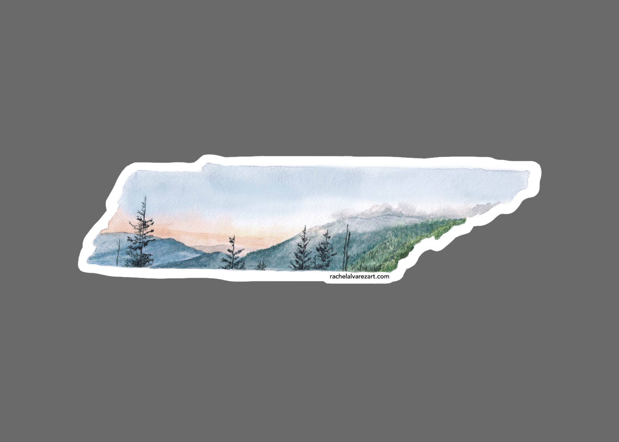 Rachel Alvarez Art - Wholesale Sticker - Smoky Mountains Knoxville Tennessee Vinyl Sticker (large)1