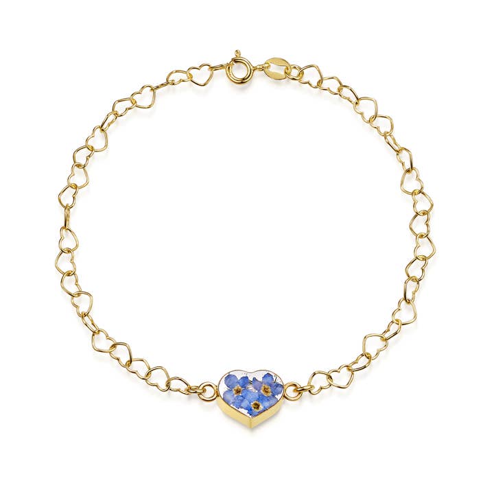 Gold Plated Heart Link Bracelet - Forget-Me-Not - Heart. for wholesale by Shrieking Violet